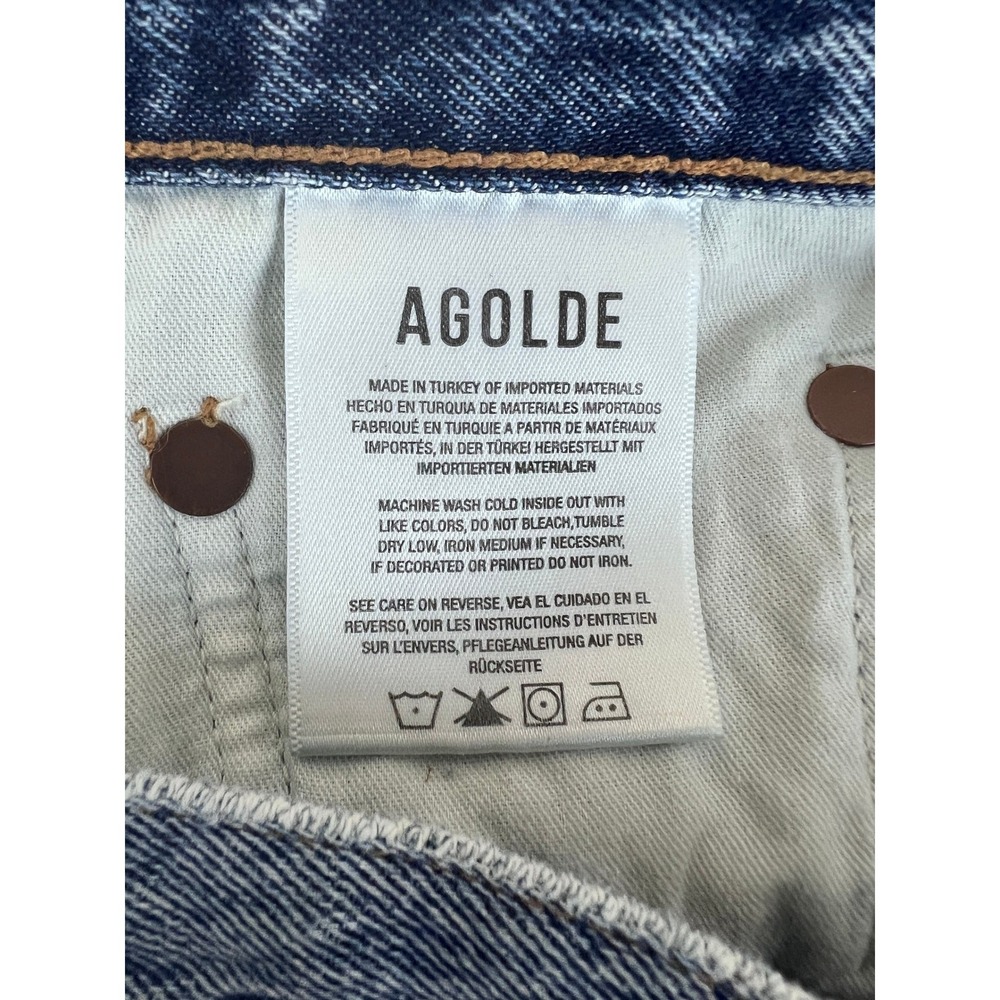 AGOLDE Denim Shorts Womens 28 Blue Excellent Raw Hem Button Fly High Rise - Picture 6 of 10